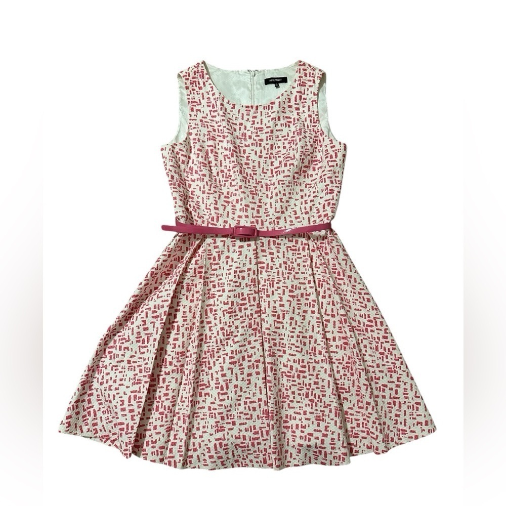 Nine West Pink Geometric Patterned Fit and Flare Barbiecore Dress Size 12